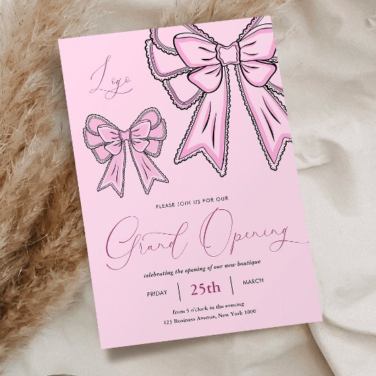 Pink Coquette Bows Feminine Grand Opening Business Einladung