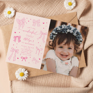 Pink Coquette Bows ONEderful Birthday Party Foto Einladung