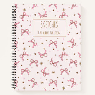 Pink Coquette Bows Personalisiert Name Sketchbook Notizblock