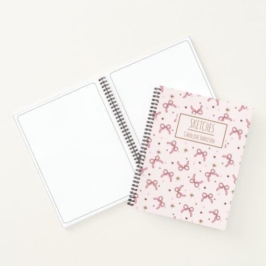 Pink Coquette Bows Personalisiert Name Sketchbook Notizblock (Innenseite)