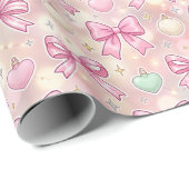 Pink Coquette Candy Cane Geschenkpapier (Rolleneckpunkt)