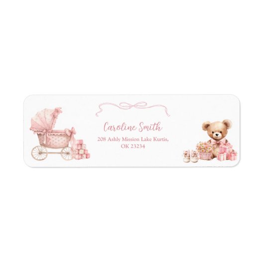 Pink Coquette Carriage Baby Shower Address Label (Vorne)