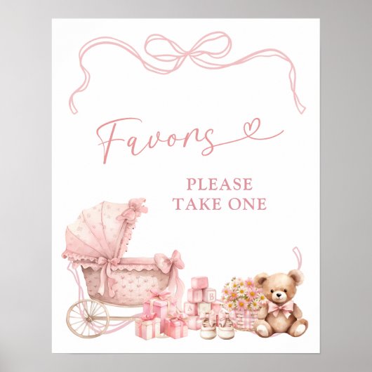 Pink Coquette Carriage Baby Shower Favors Poster (Vorne)