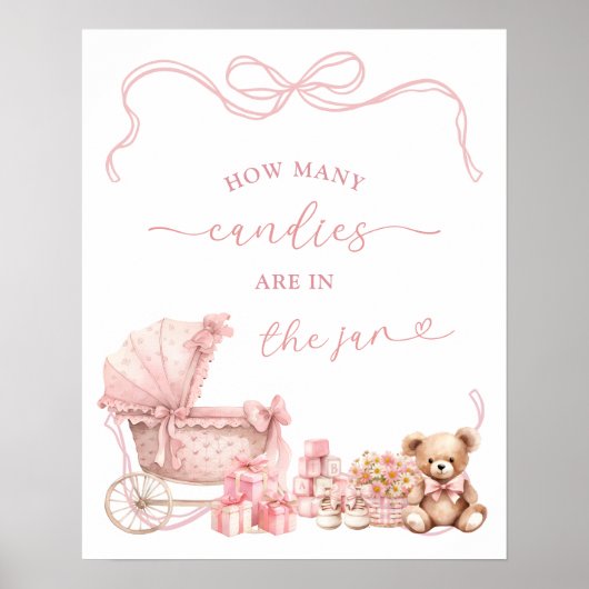 Pink Coquette Carriage Baby Shower Game Sign Poster (Vorne)