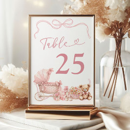 Pink Coquette Carriage Baby Shower Table Number Tischnummer