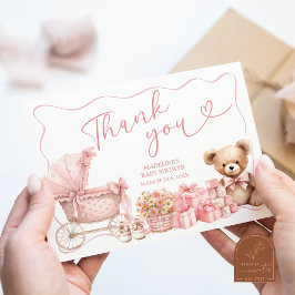 Pink Coquette Carriage Baby Shower Thank You Card Begleitkarte