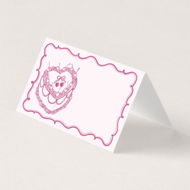 Pink Coquette Cherry Cake Bachelorette Platzkarte (Vorderseite)