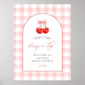 Pink Coquette Cherry on Top Baby Shower Welcome Poster (Vorne)