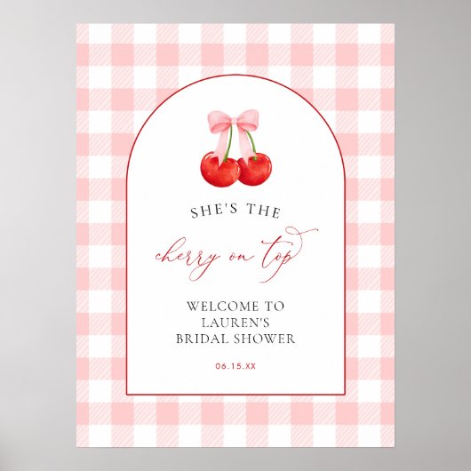 Pink Coquette Cherry on Top Baby Shower Welcome Poster (Vorne)