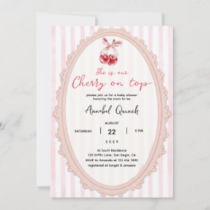 Pink Coquette Cherry On Top Mädchen-Baby-Party Ei Einladung