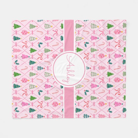 Pink Coquette Christmas Fleecedecke (Vorderseite (Horizontal))