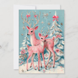 Pink Coquette Deer Vintage Christmas  Karte