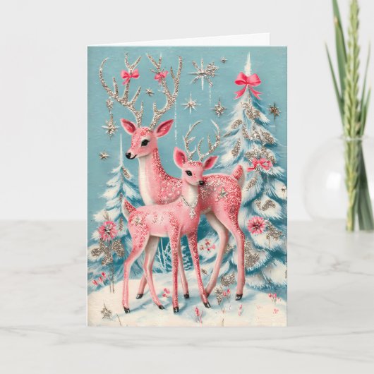 Pink Coquette Deer Vintage Weihnachten Karte (Vorderseite)