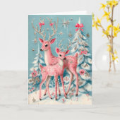 Pink Coquette Deer Vintage Weihnachten Karte (Gelbe Blume)
