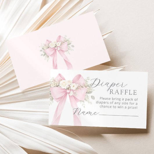 Pink Coquette Floral Bow Diaper raffle ticket Begleitkarte