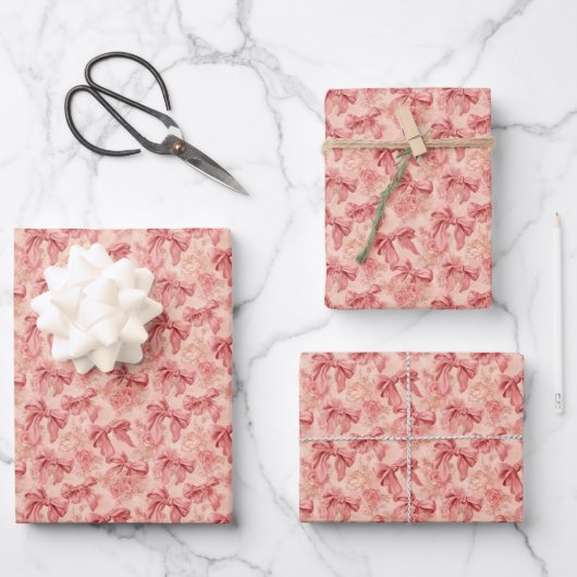 Pink Coquette Floral Bows Geschenkpapier Set (Vorderseite)