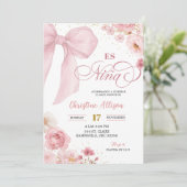 Pink coquette floral Es Nina Spanish Baby Shower Einladung (Stehend Vorderseite)