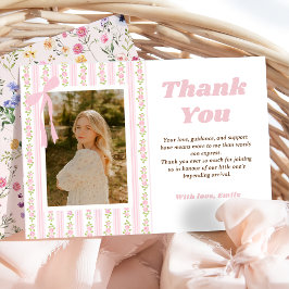 Pink Coquette Floral Graduation Thank You Card Dankeskarte