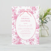 Pink Coquette Floral Toile Bridal Shower Einladung (Stehend Vorderseite)