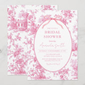Pink Coquette Floral Toile Bridal Shower Einladung (Vorne/Hinten)