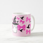 Pink Coquette Ghost mit Bows Halloween Kaffeetasse (VorderseiteRechts)