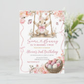 Pink Coquette Girl Easter Bunny Birthday Einladung (Stehend Vorderseite)