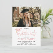 Pink Coquette Graduation Photo Invitation Einladung (Stehend Vorderseite)