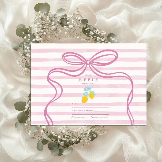Pink Coquette Lemons Wedding RSVP Karte