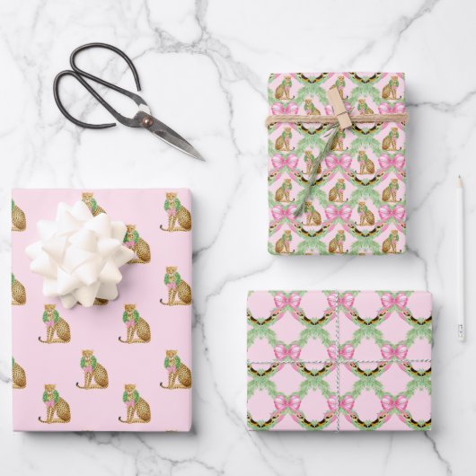Pink Coquette Leopard Christmas Geschenkpapier Set (Vorderseite)