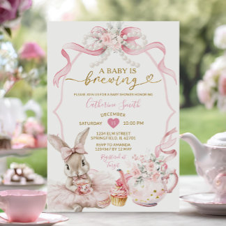 Pink Coquette Pearl Brewing Bunny Girl Baby Shower Einladung