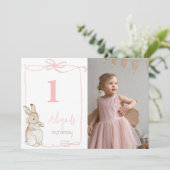 Pink Coquette Peter das Kaninchen 1. Geburtstag Dankeskarte (Stehend Vorderseite)