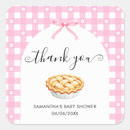 Pink Coquette Pie Baby Shower Thank You Quadratischer Aufkleber