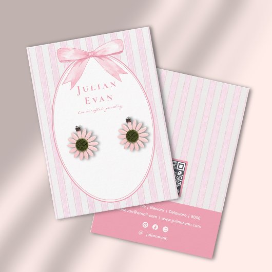 Pink Coquette Preppy Stripe Jewelry Display Visitenkarte