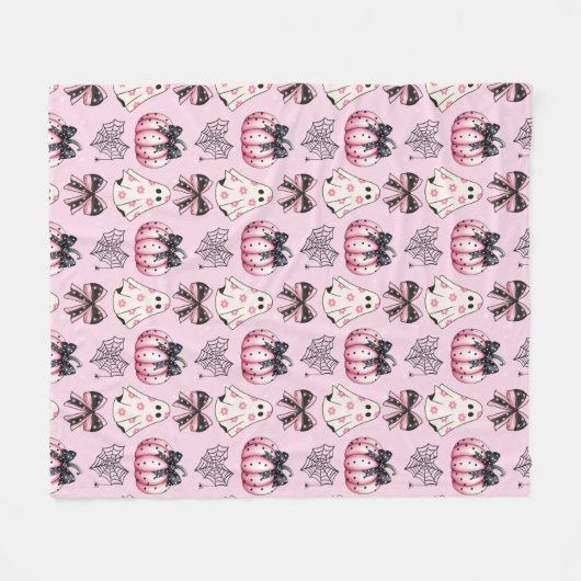 Pink Coquette Pumpkin Ghosts Halloween Muster Fleecedecke (Vorderseite (Horizontal))