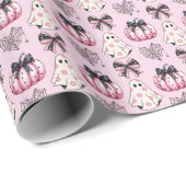 Pink Coquette Pumpkin Ghosts Halloween Muster Geschenkpapier (Rolleneckpunkt)
