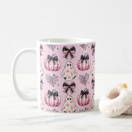 Pink Coquette Pumpkin Ghosts Halloween Muster Kaffeetasse
