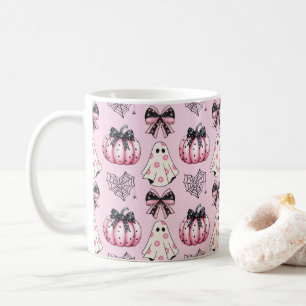 Pink Coquette Pumpkin Ghosts Halloween Muster Kaffeetasse