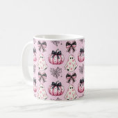 Pink Coquette Pumpkin Ghosts Halloween Muster Kaffeetasse (Vorderseite Links)