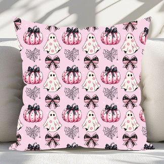 Pink Coquette Pumpkin Ghosts Halloween Muster Kissen