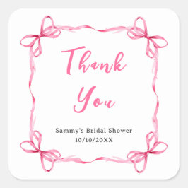 Pink Coquette Ribbon Brautparty Vielen Dank Quadratischer Aufkleber