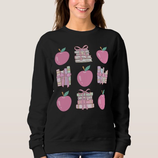 Pink Coquette Teacher Apple und Buch Design Sweatshirt (Vorderseite)