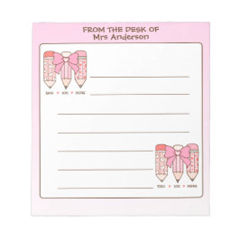Pink Coquette Valentine Teacher Pencil Custom Notizblock