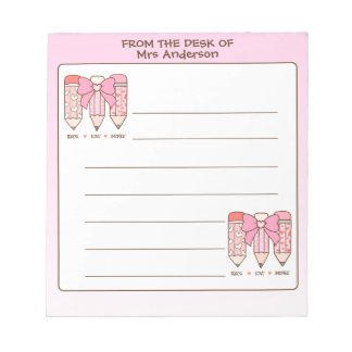 Pink Coquette Valentine Teacher Pencil Custom Notizblock