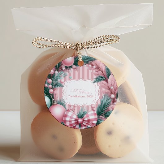 Pink Coquette Weihnachten Runder Aufkleber