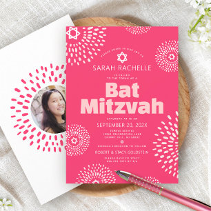 Pink Coral Bat Mitzvah Foto Sternexplosion Bold Gr Einladung