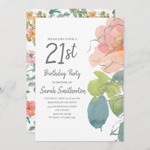 Pink Coral Boho Aquarell Floral 21. Geburtstag Einladung