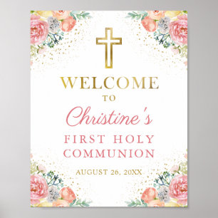 Pink Coral Floral First Heilige Kommune Willkommen Poster