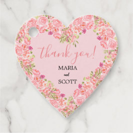 Pink Coral Floral Heart Wedding Geschenkanhänger