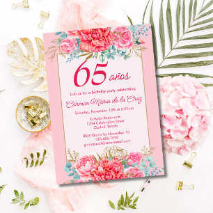 Pink Coral Florals Spanische 65. Geburtstagsparty Einladung