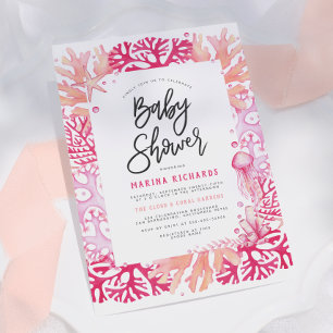 Pink Coral & Jellyfish Kinderdusche Einladung
